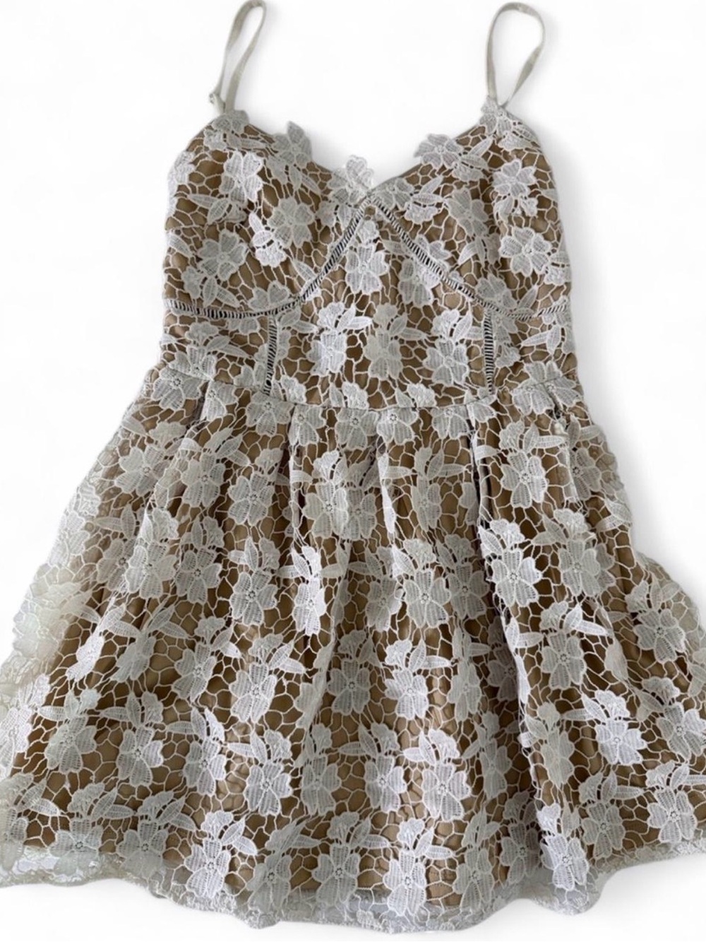 Ivory Floral Lace Cami Dress with Nude Slip